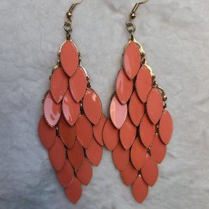 Coral and Gold Dangle Earrings